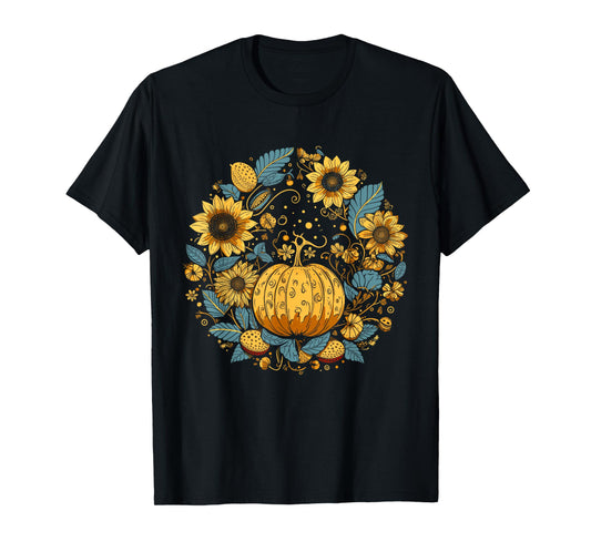 Cottagecore Pumpkin Sunflowers Thanksgiving Women's Graphic T-Shirt