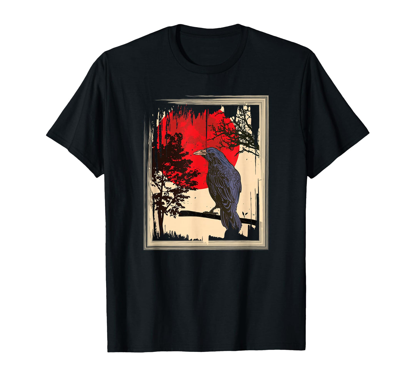 Gothic Red Moon Black Crow T-Shirt