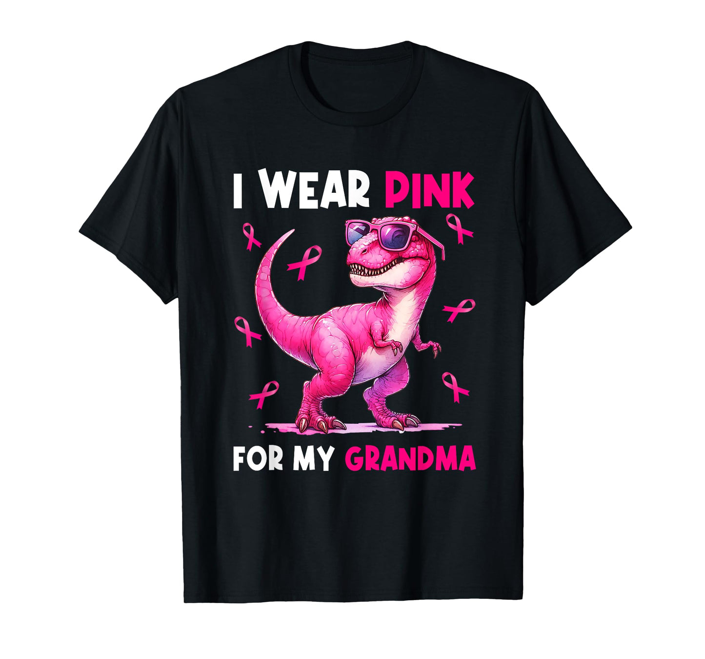 I Wear Pink For My Grandma T Rex Dinosaur Breast Cancer T-Shirt