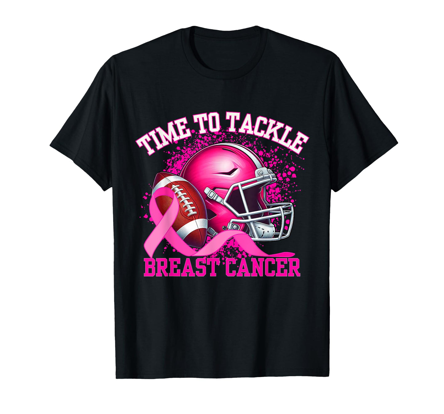 Time To Tackle Breast Cancer Pink Ribbon Football Women Girl T-Shirt