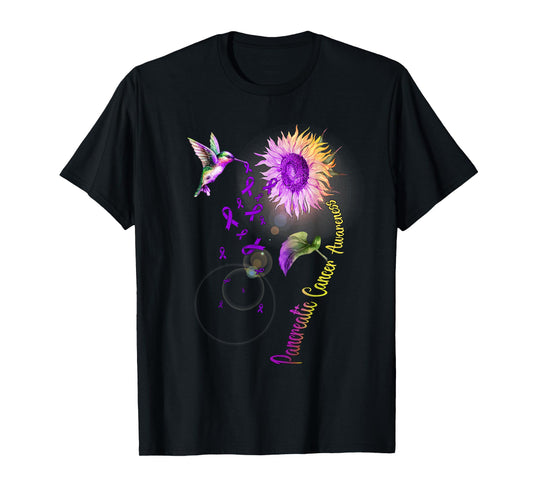 Pancreatic Cancer Sunflower Hummingbird T-Shirt
