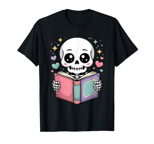 Cute Reading Skeleton Book Lover Teacher Librarian Bookworm T-Shirt