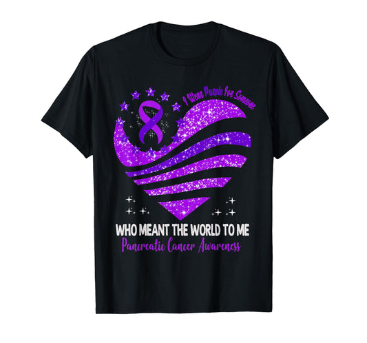I Wear Purple For Pancreatic Cancer Awareness Heart Ribbon T-Shirt