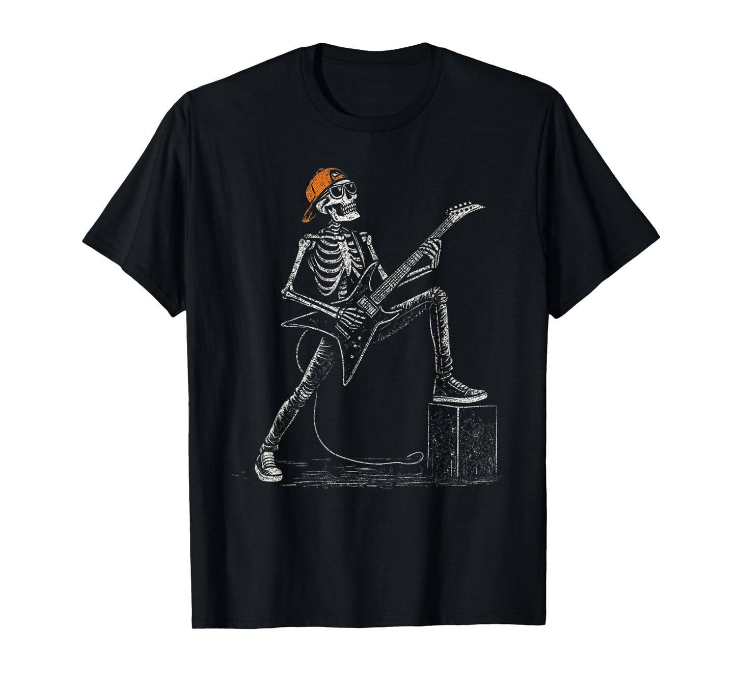 Vintage Halloween Skeleton Guitar Rock Funny Spooky Costume T-Shirt