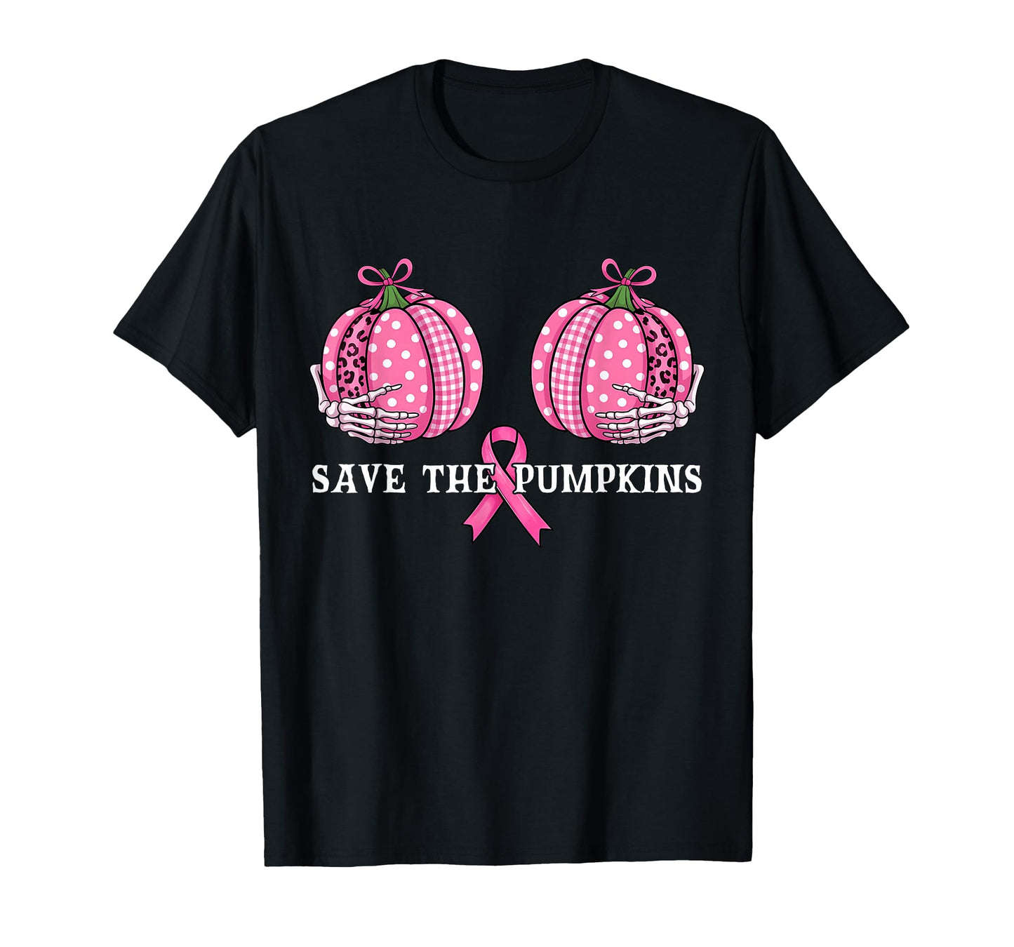 Funny Save The Pumpkins Breast Cancer Awareness Pink Ribbon T-Shirt