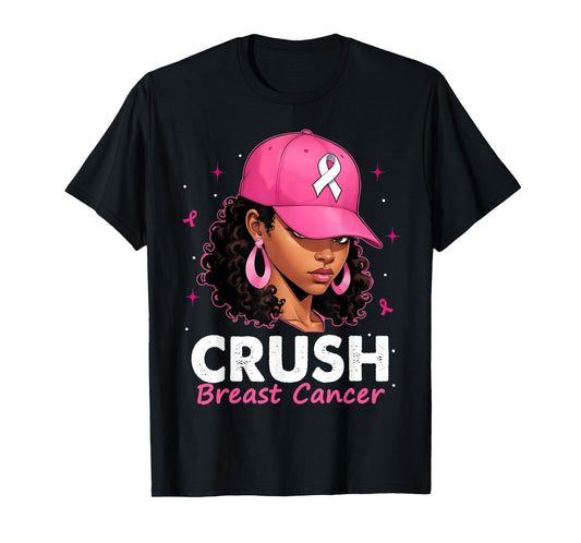 Crush Breast Cancer Awareness Black Women Pink Queen Warrior T-Shirt
