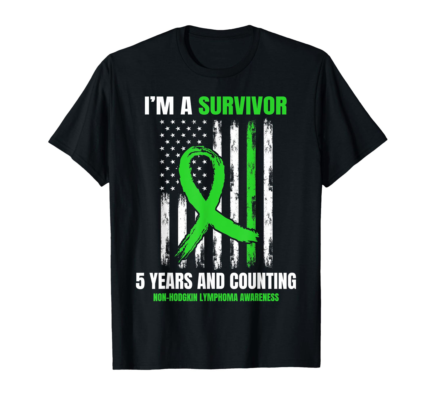 5 Year Cancer Free Non Hodgkins Lymphoma Survivor USA Flag T-Shirt for Women Kids Men