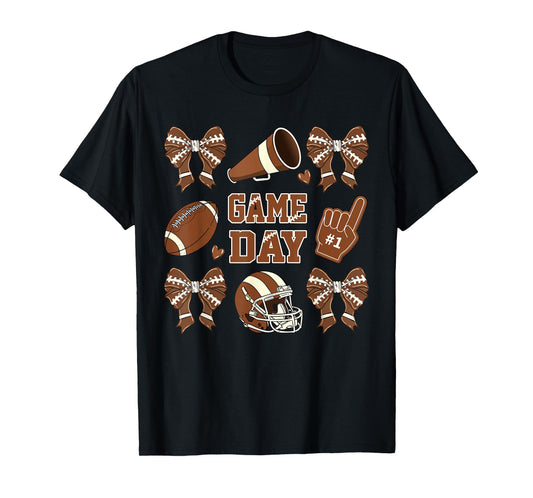 Football Coquette Bow Football Mom Game Day Women Girls Kids T-Shirt