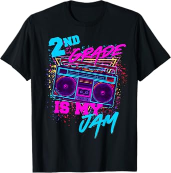 2nd Grade Is My Jam Vintage 80s 1980s Teacher Student Retro T-Shirt for Men Women Girls Kids