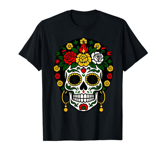 De Los Muertos Sugar Skull Skeleton Flower Halloween Costume T-Shirt