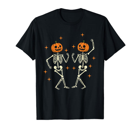 Dancing Skeleton & Pumpkin Kids Halloween Spooky Season T-Shirt