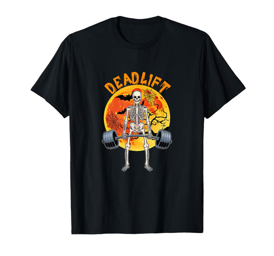 Deadlift Halloween Moon Horror Skeleton Weightlifting Gym T-Shirt