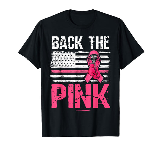 Back The Pink Breast Cancer Awareness Ribbon American Flag T-Shirt