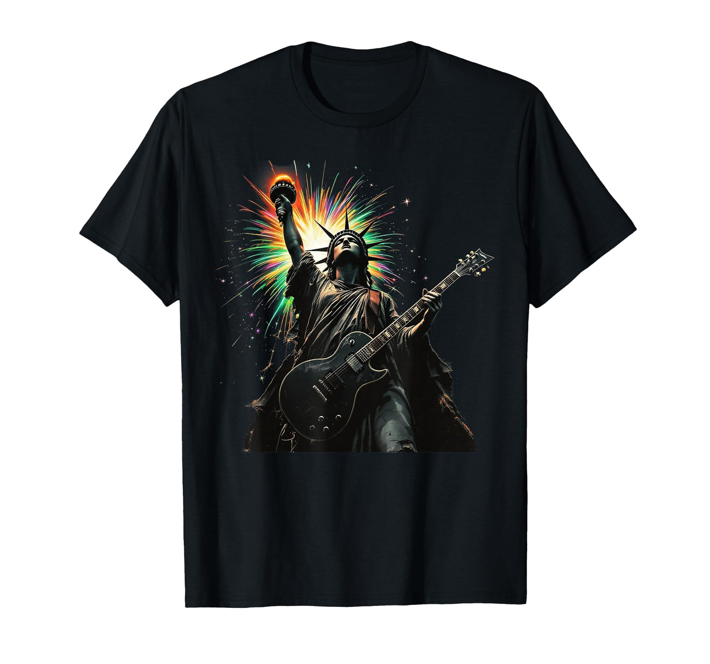 Cool Patriotic 4th of July Statue of Liberty Playing Guitar T-Shirt