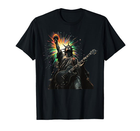 Cool Patriotic 4th of July Statue of Liberty Playing Guitar T-Shirt