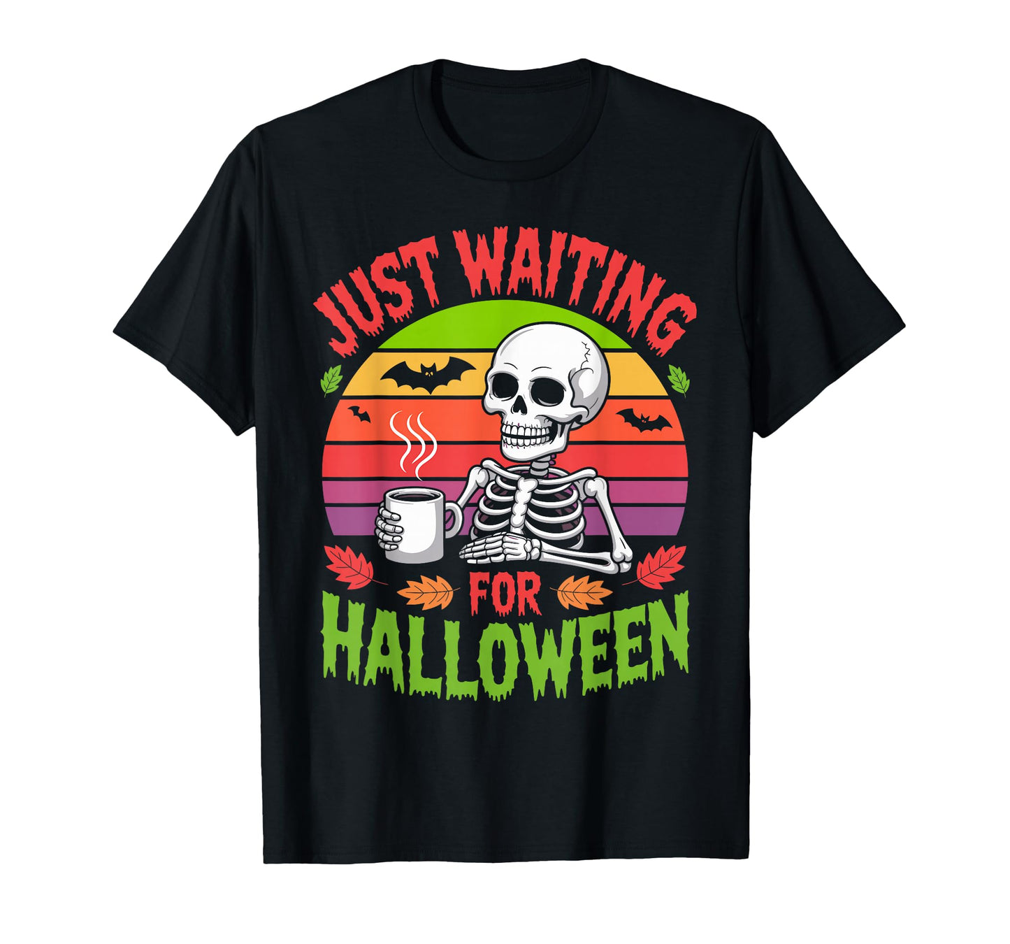 Just Waiting for Halloween Costume Summerween Skeleton Funny T-Shirt