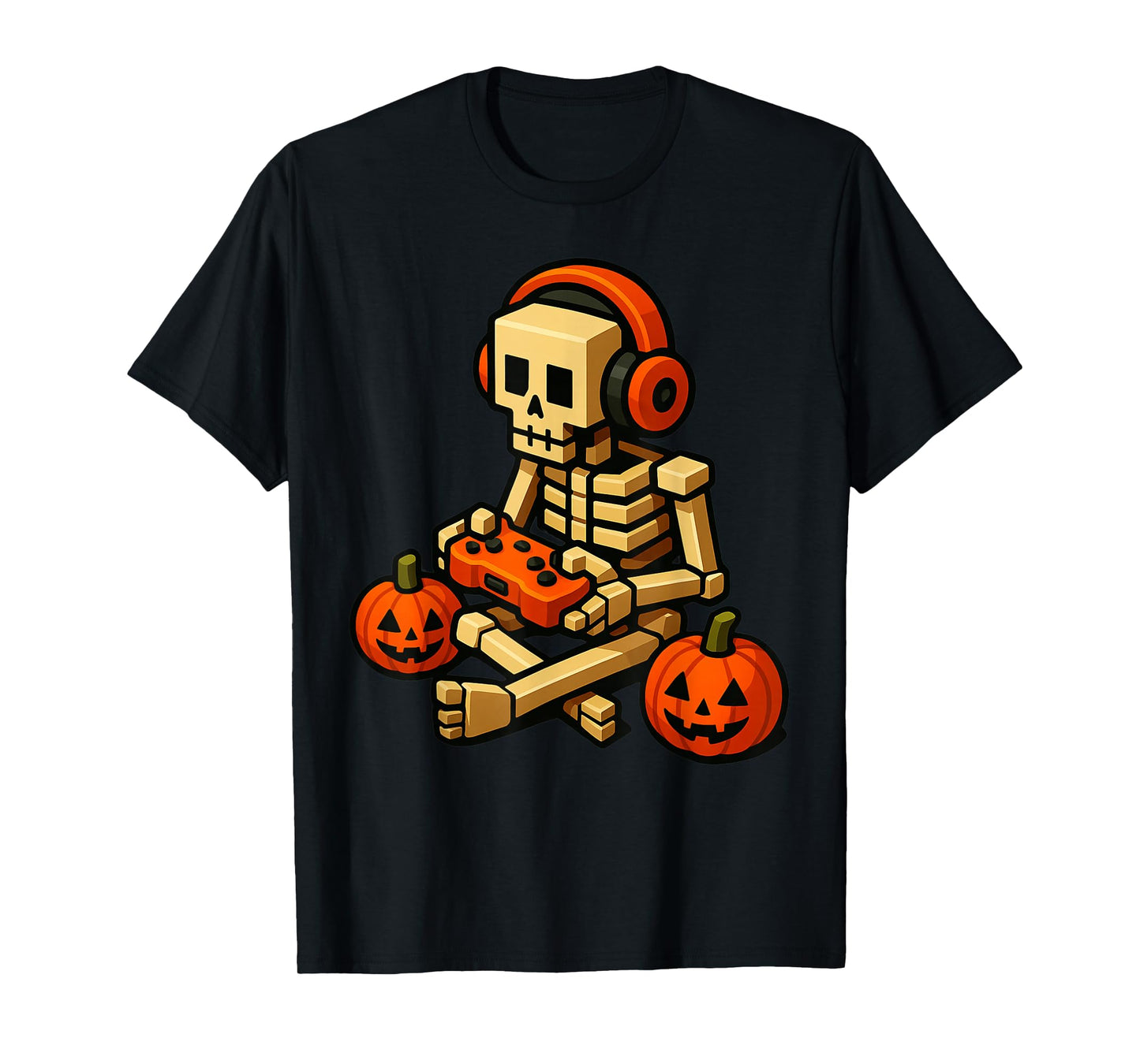 Halloween Skeleton Gamer Pixel Video Gaming Boys Men Kids T-Shirt