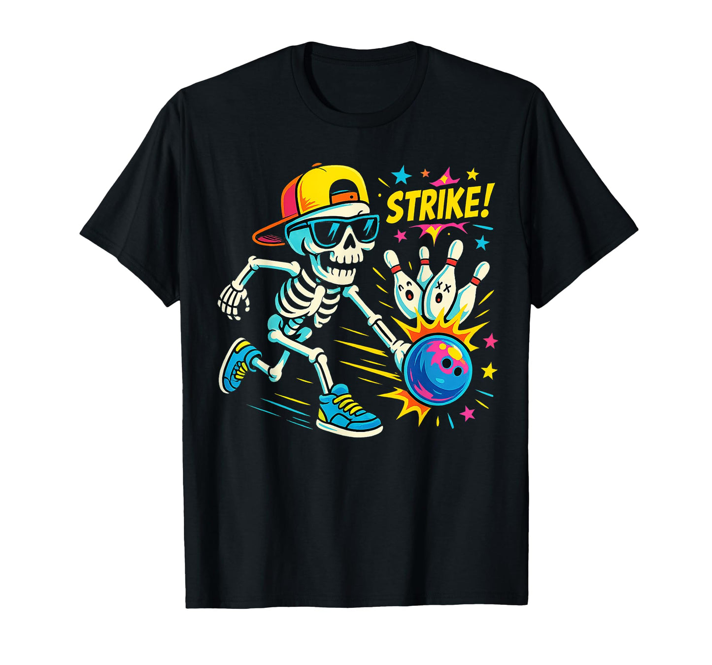 Spooky Skeleton Bowling Strike for Halloween Fun Boys Kids T-Shirt