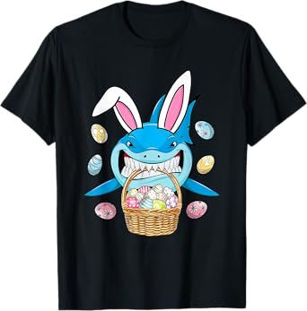 Cute Bunny Shark Easter Shirt For Boys Girls Easter Eggs Hun T-Shirt