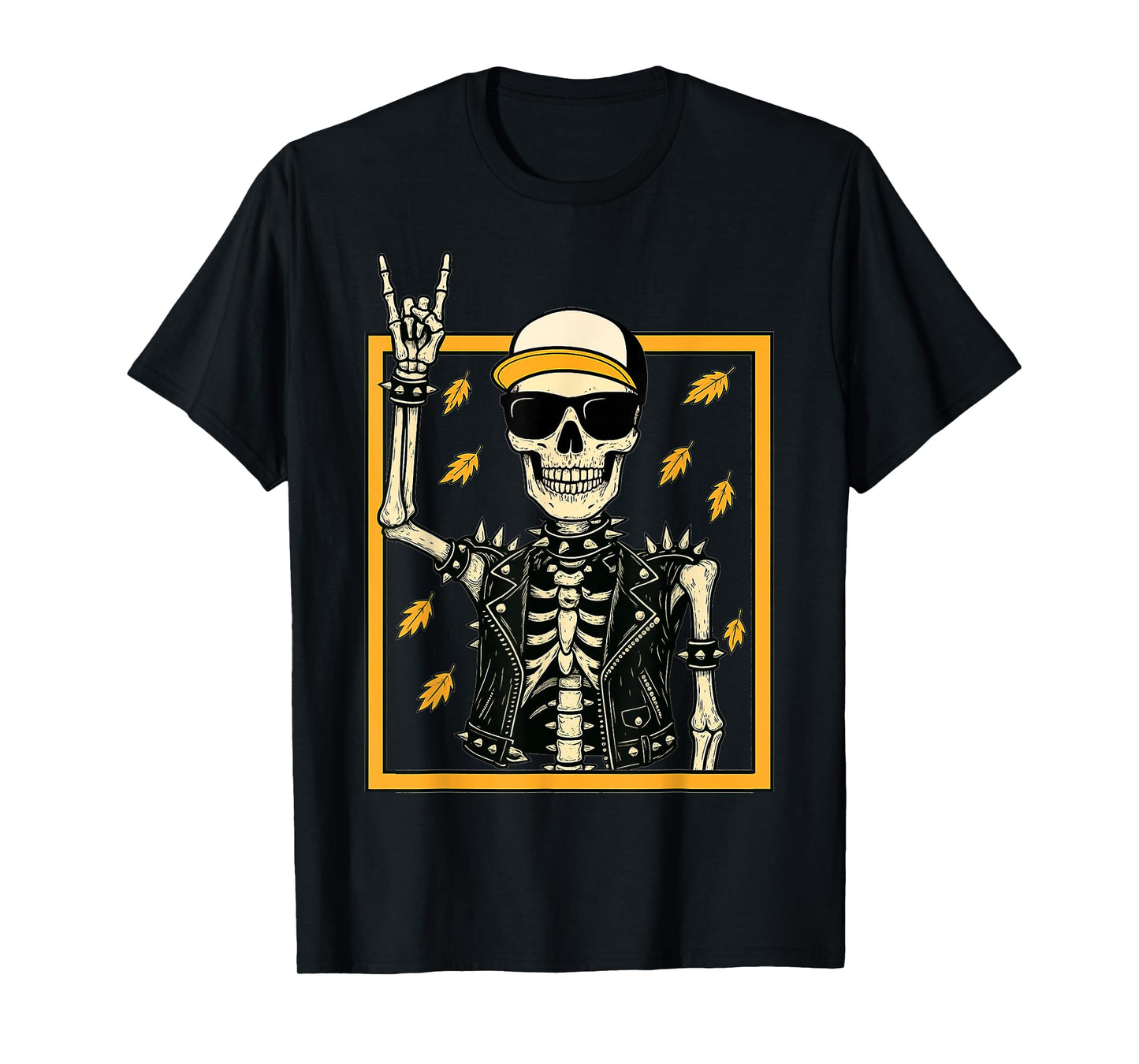 Vintage Halloween Skeleton Rock On Hand Skeleton Men Boys T-Shirt