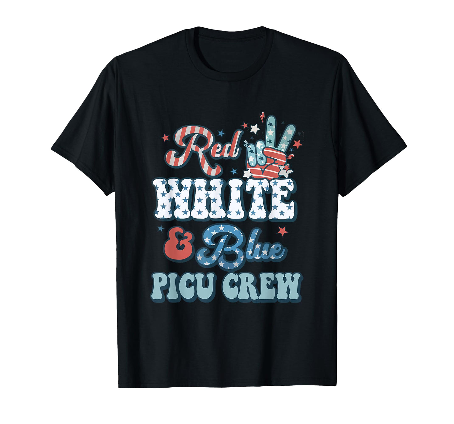 Retro Fourth Of July Vibes Red White Blue PICU Nurse Crew T-Shirt