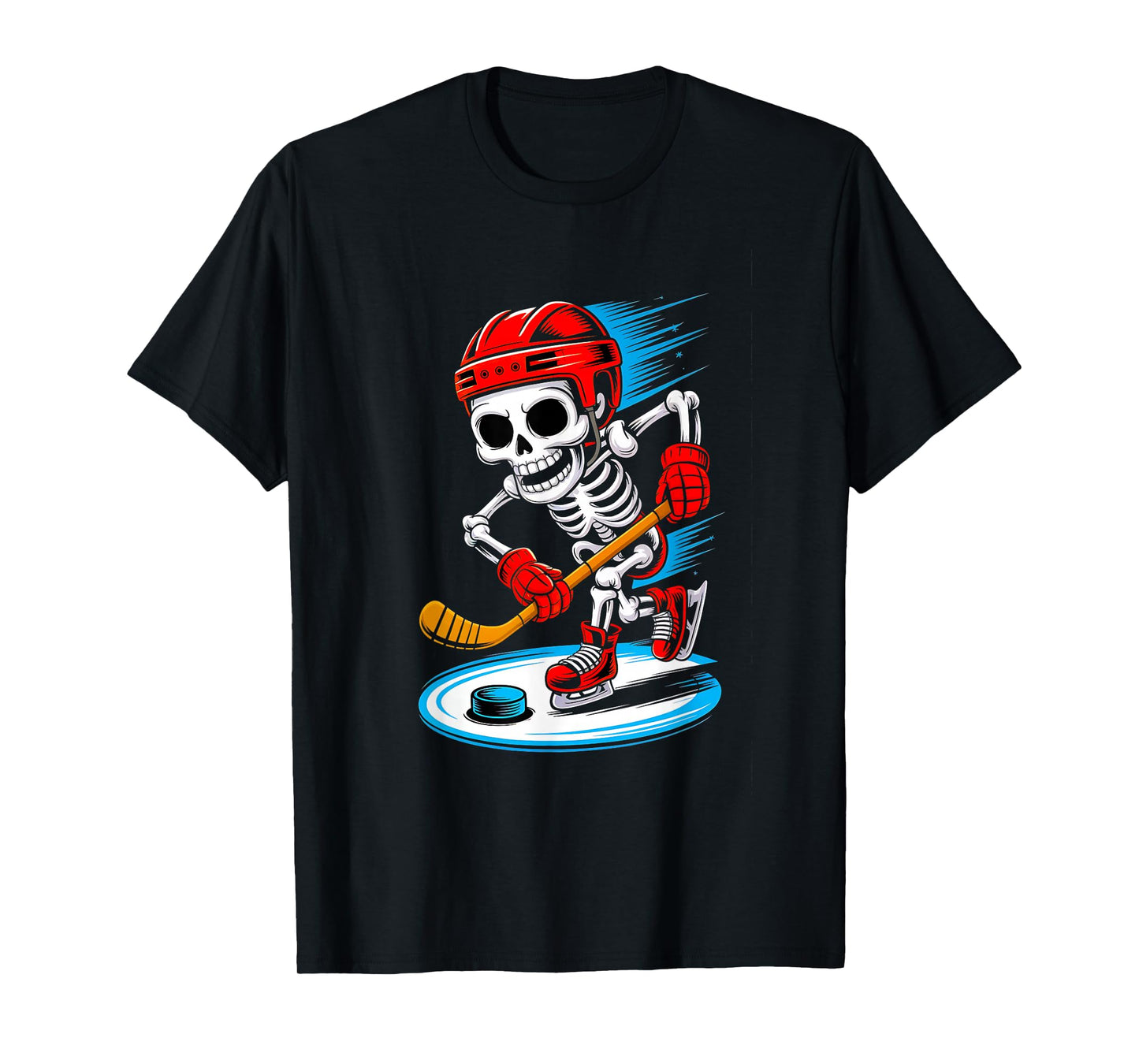 Halloween Skeleton Funny Hockey Shirt for Teens Boys Men T-Shirt