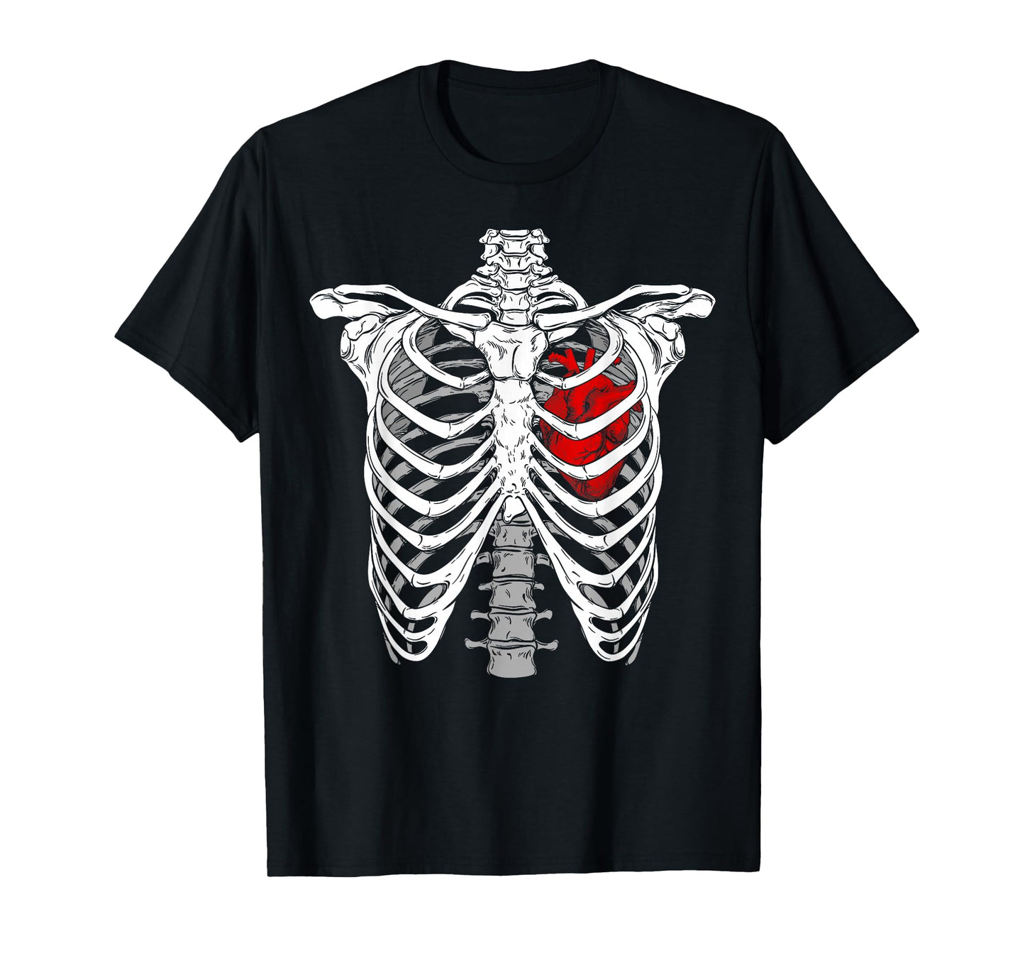 Skeleton Rib Cage Red Heart Anatomy Halloween T-Shirt