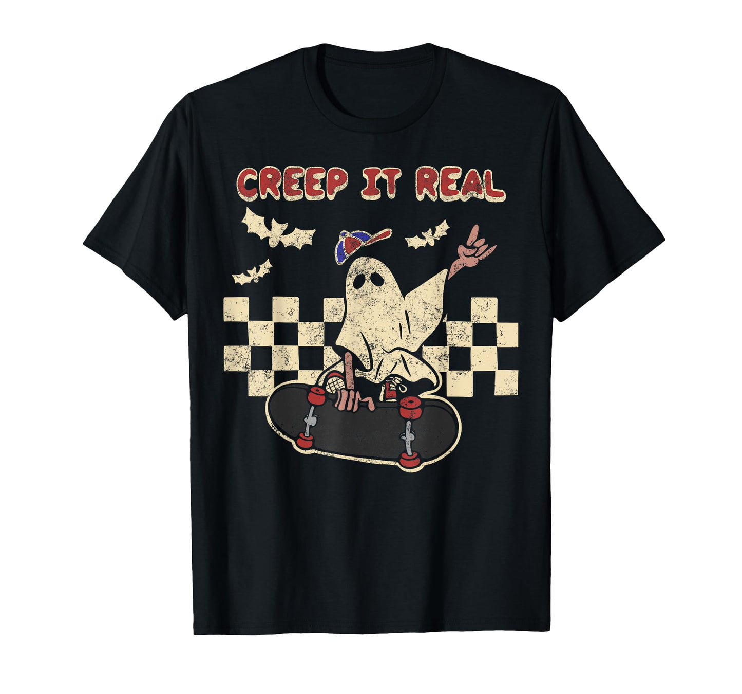 Halloween Boy Girl Retro Creep It Real Ghost on Skateboard T-Shirt
