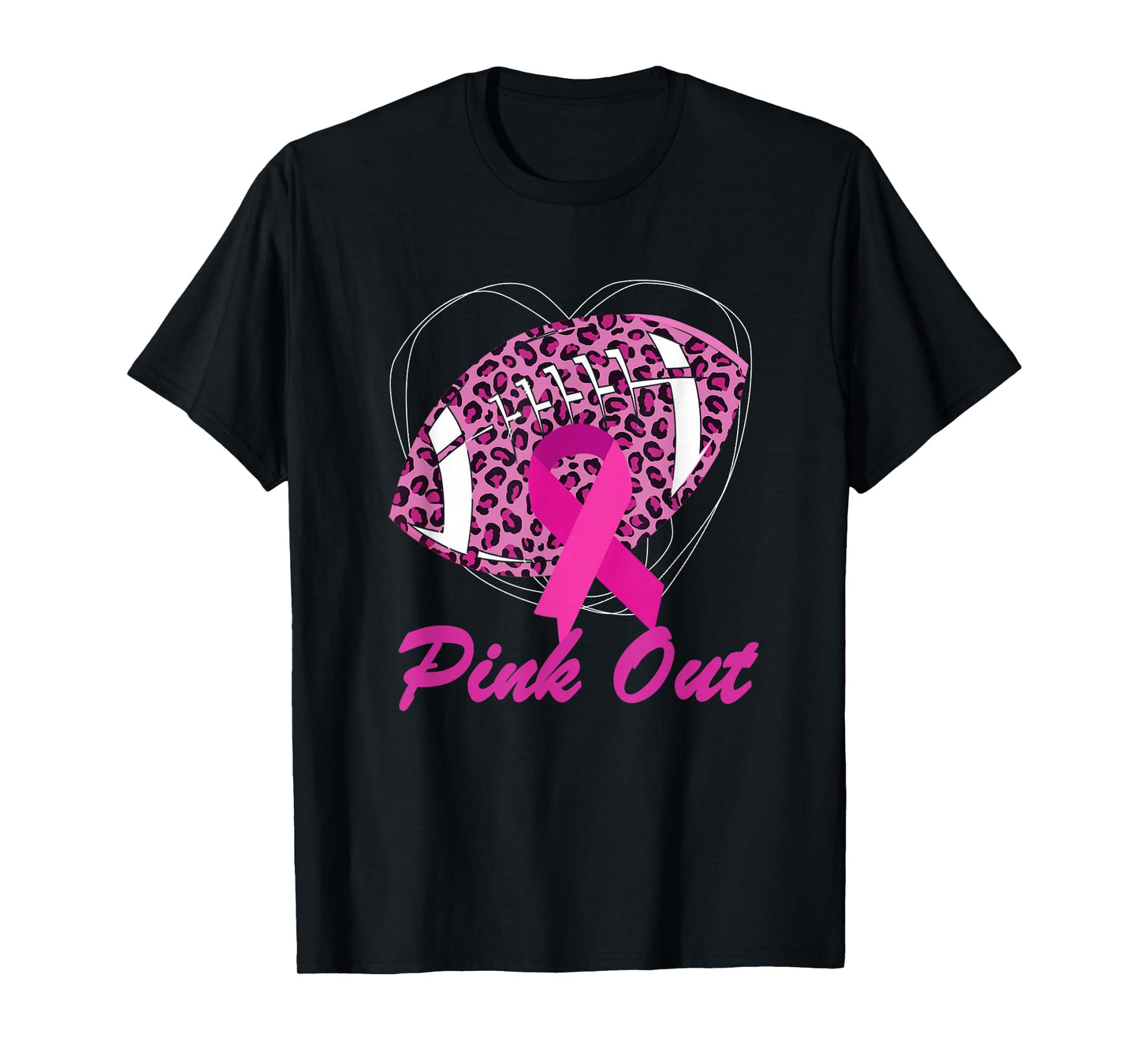 Breast Cancer Ribbon Pink Out Football Pink Ribbon Leopard T-Shirt