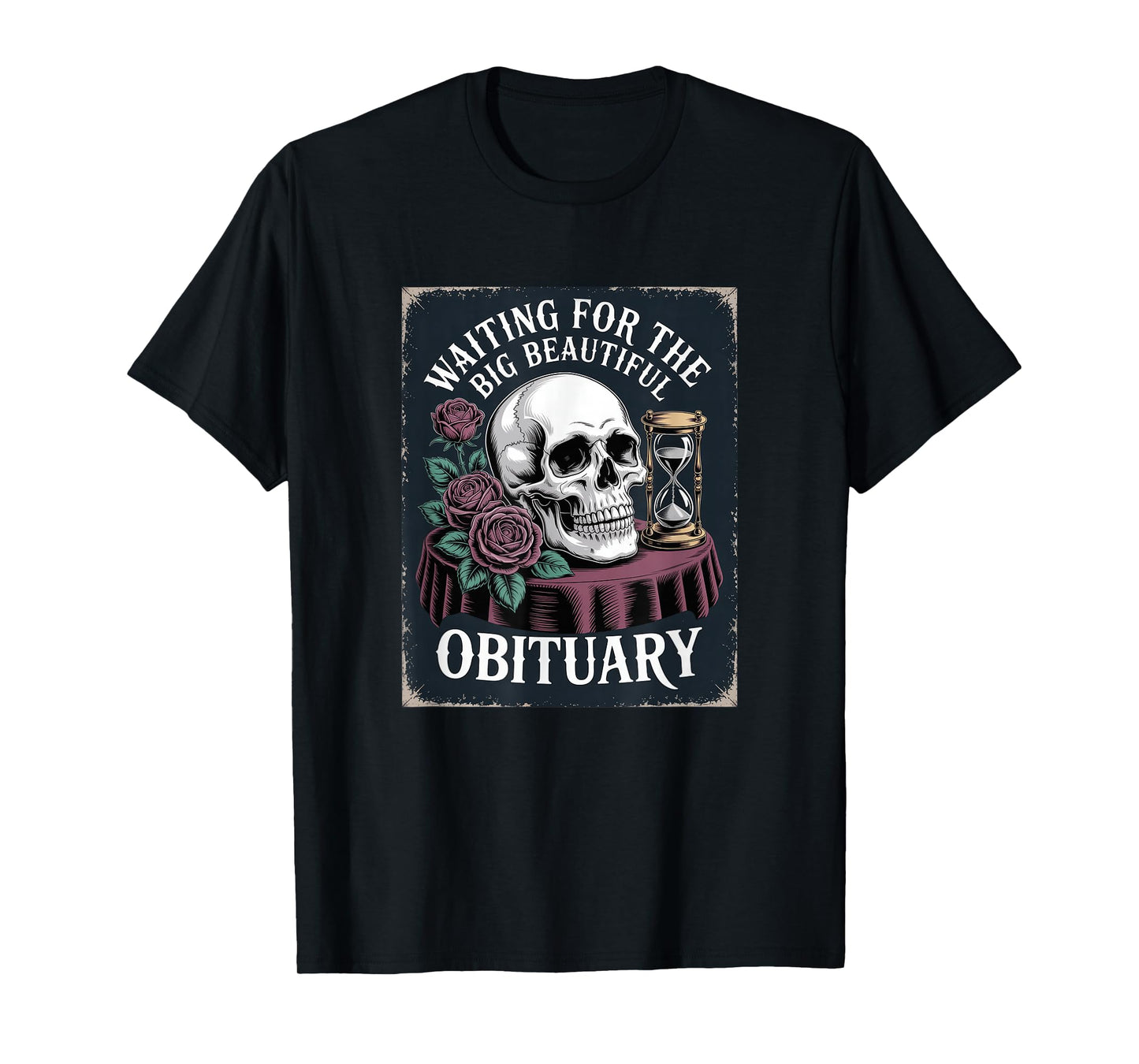 Skeleton Skull Gothic Hourglass Macabre Artwork T-Shirt