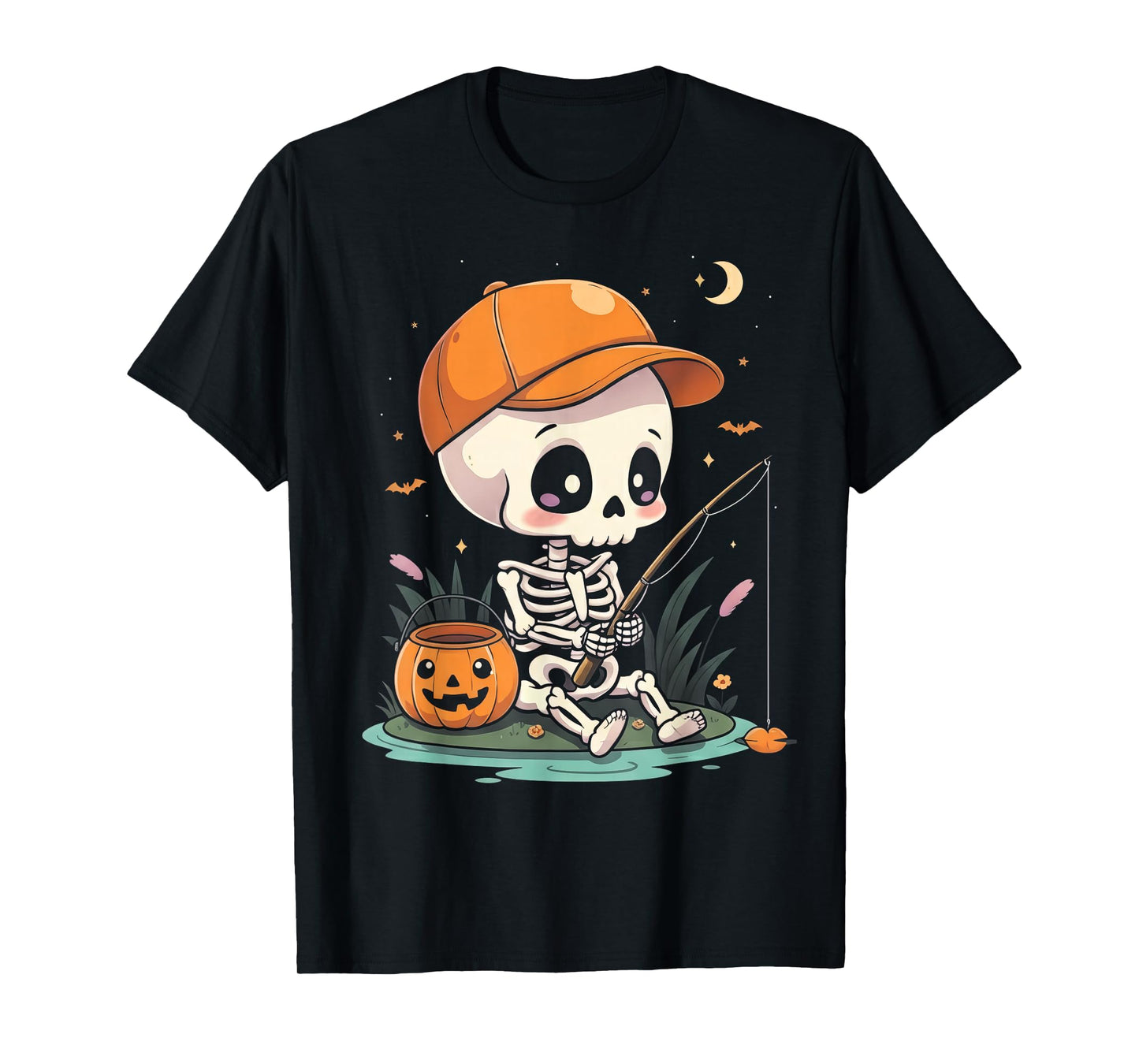Skeleton Fishing Halloween Costume Funny Fishing Boys Kids T-Shirt