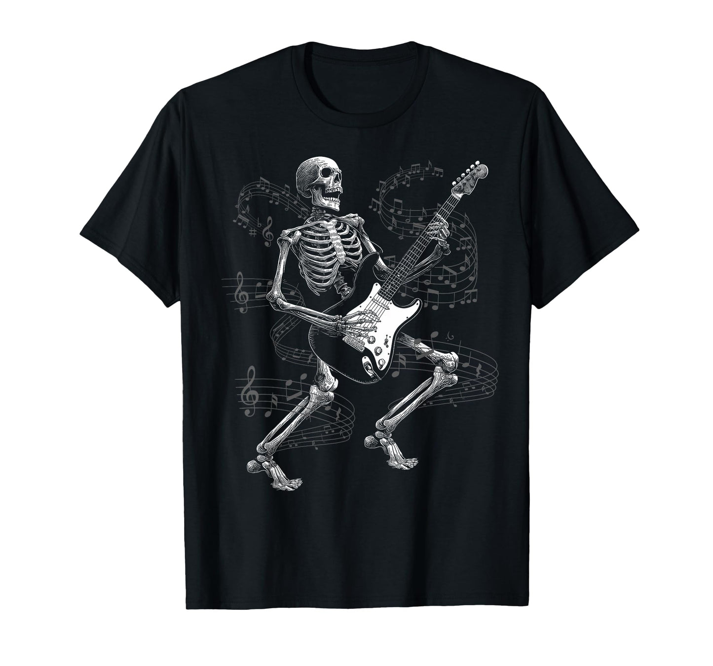 Skeleton Playing Guitar Spooky Halloween Rock & Roll Music T-Shirt