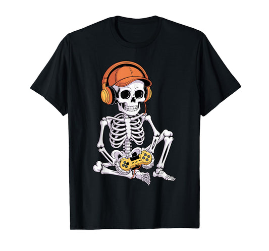 Cool Halloween Skeleton Gamer Video Gaming Boys Girls Kids T-Shirt