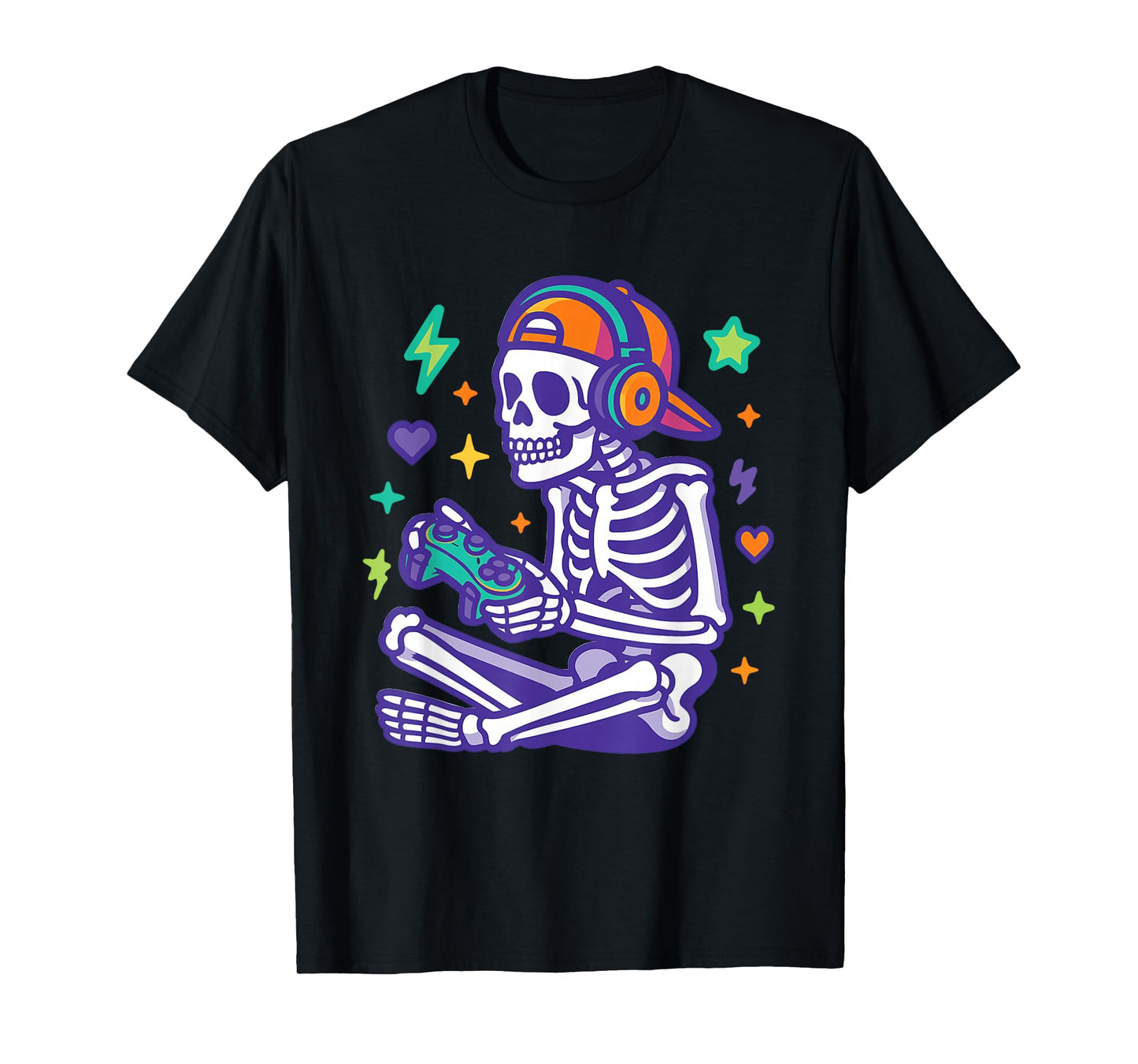 Skeleton Gamer Mode Halloween Design T-Shirt