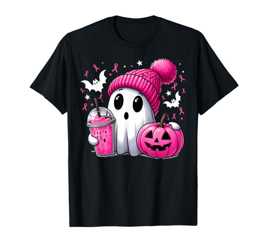 Cute Ghost Pink Ribbon Halloween Breast Cancer Awareness T-Shirt