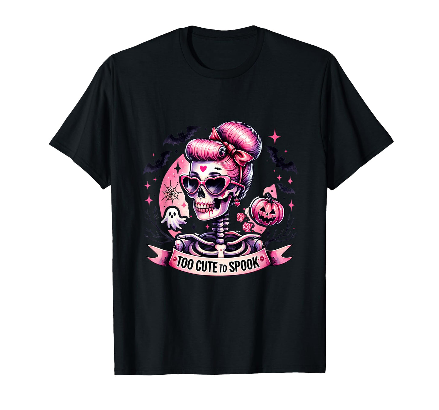 Too Cute to Spook Skeleton Woman Diva Halloween Pin-Up T-Shirt