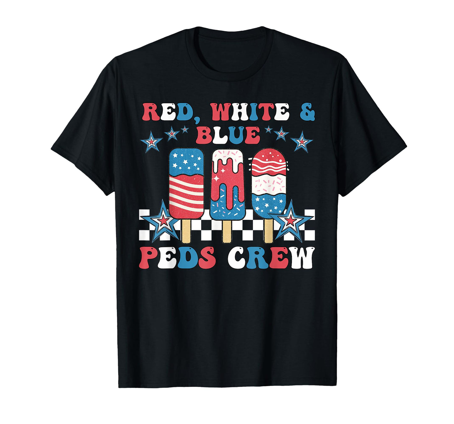 Retro Red White Blue PEDS Crew Ice Cream US Flag 4th Of July T-Shirt