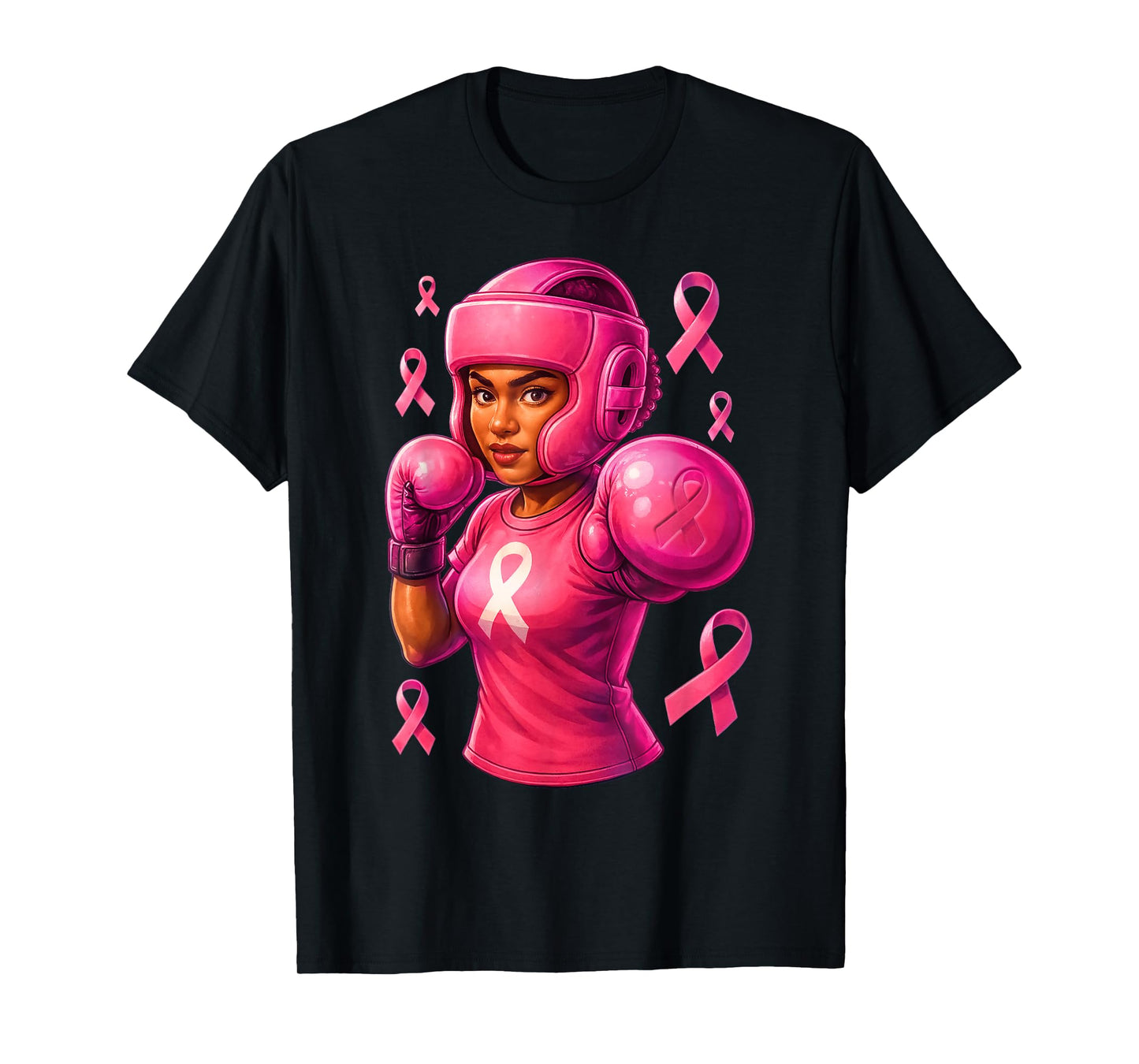 Women Black African American Fight Breast Cancer Pink Ribbon T-Shirt