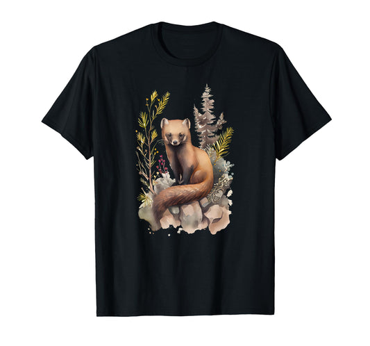 Cottagecore Pine Marten Floral Cute Woodland Aesthetic T-Shirt