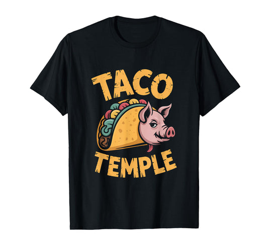 Aztec Pig: Taco Temple Retro Illustration T-Shirt