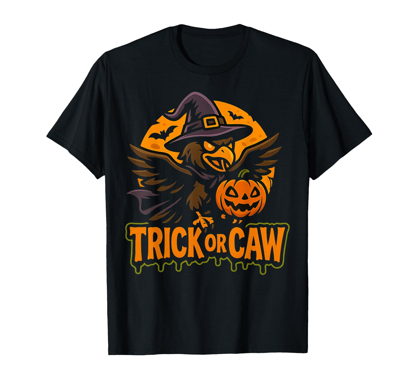 Trick or Caw Funny Spooky Halloween Retro T-Shirt