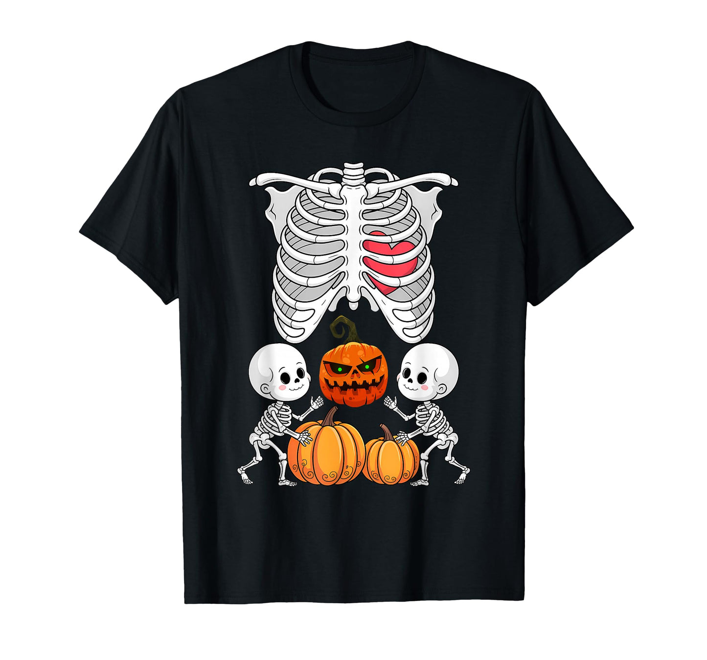 Halloween Twin Pregnant Skeleton Twins Baby Xray Rib Cage T-Shirt