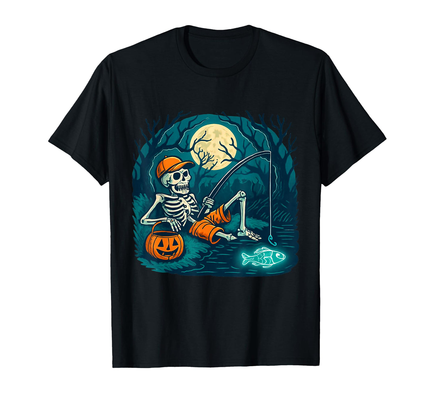 Skeleton Fisherman Halloween Spooky Fishing Costume Boys T-Shirt