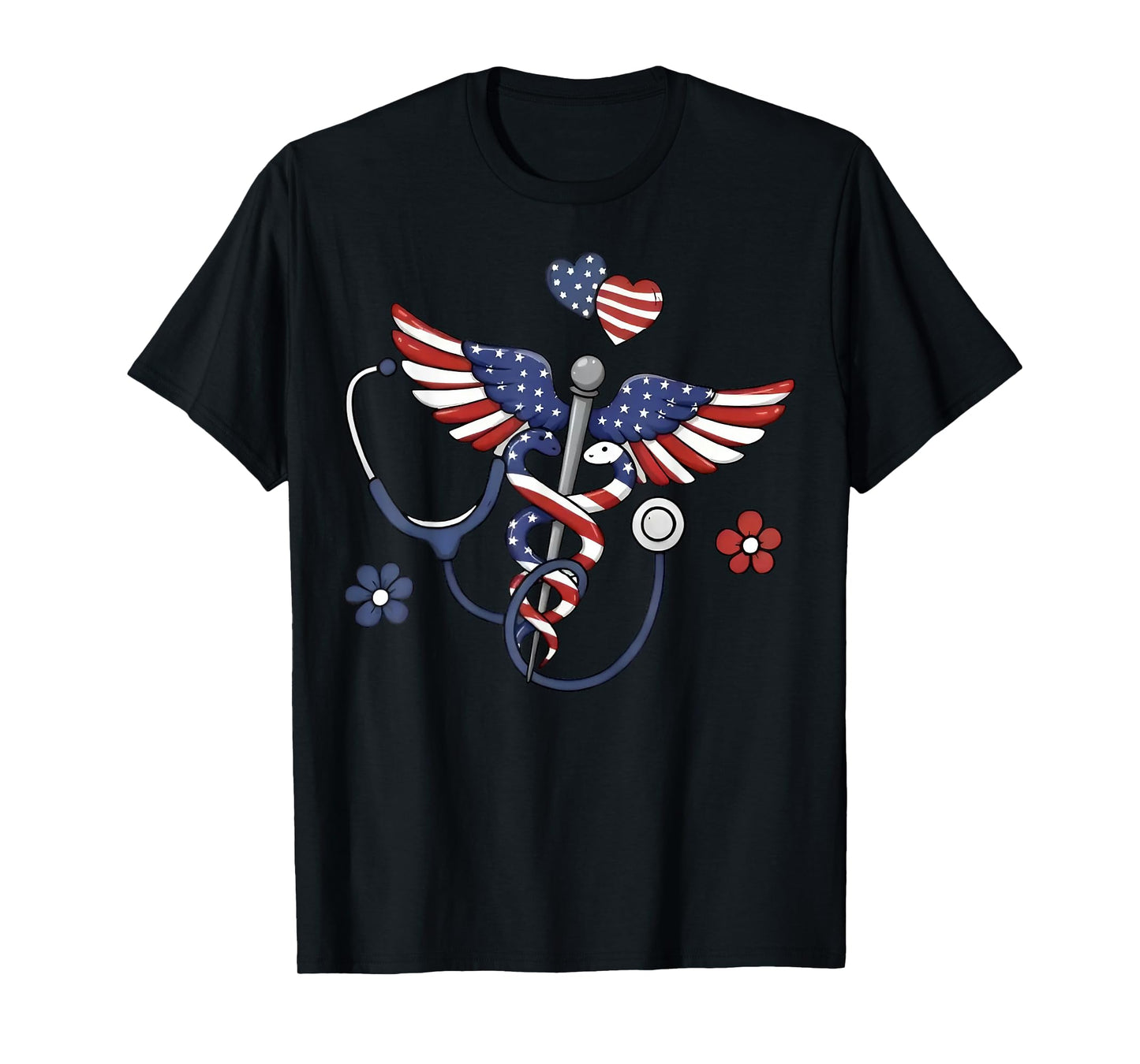 USA Flag Stethoscope Coquette Bow 4th of July RN Nursing T-Shirt