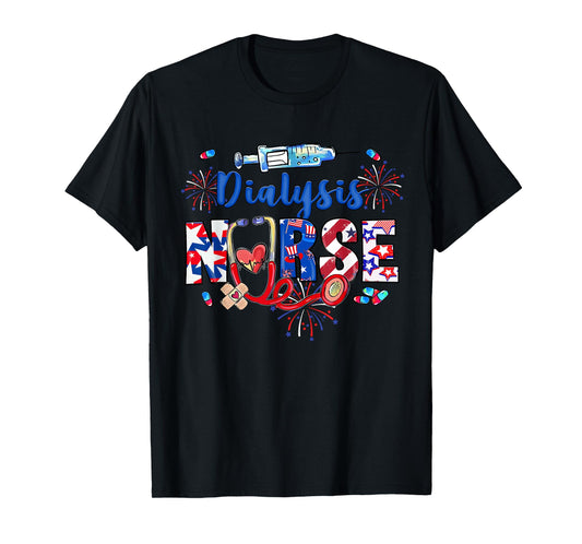 Dialysis Nurse Stethoscope USA Flag Patriotic 4th Of July T-Shirt