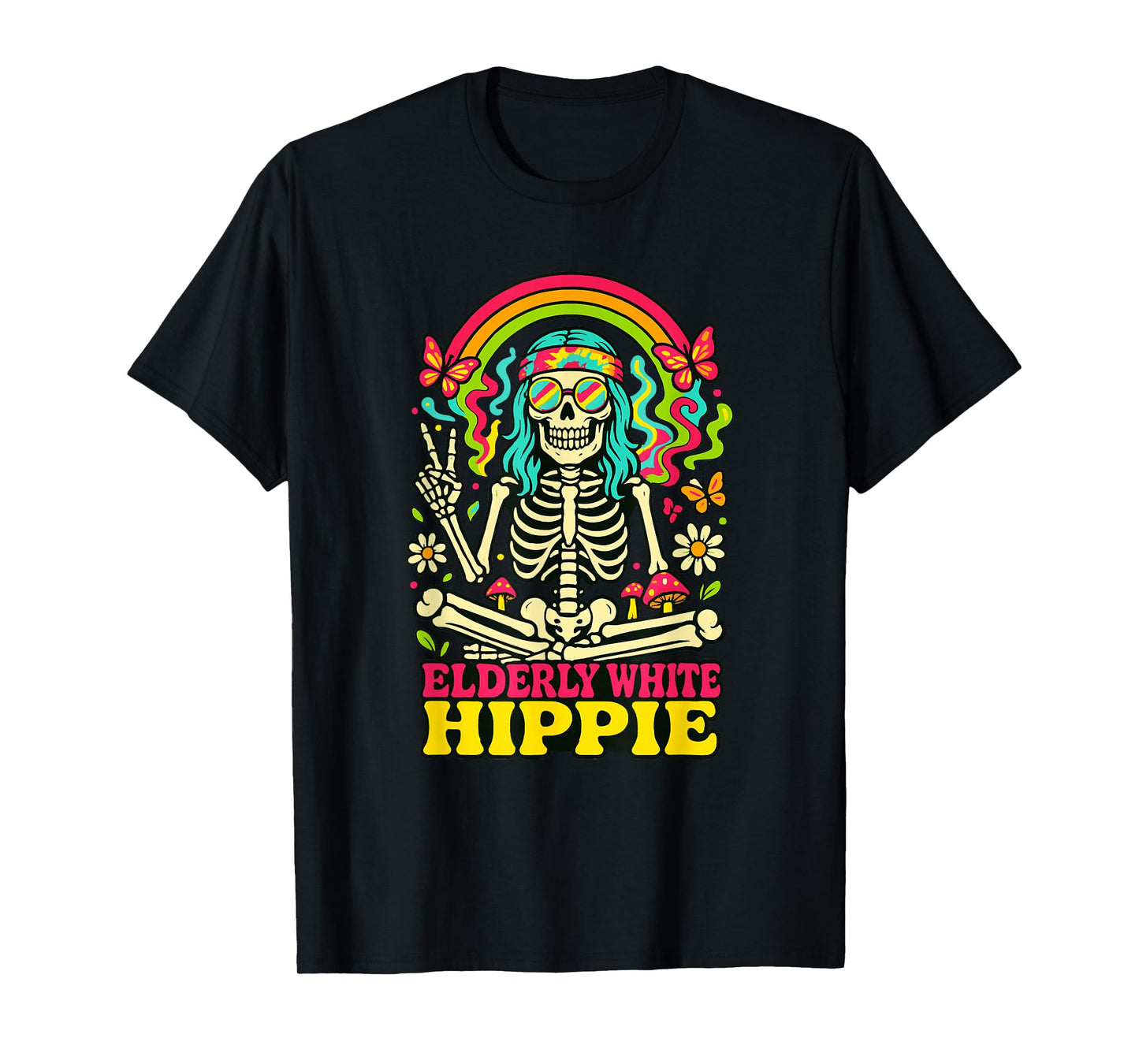 Elderly White Hippie Peace Sign Retro Men Women T-Shirt
