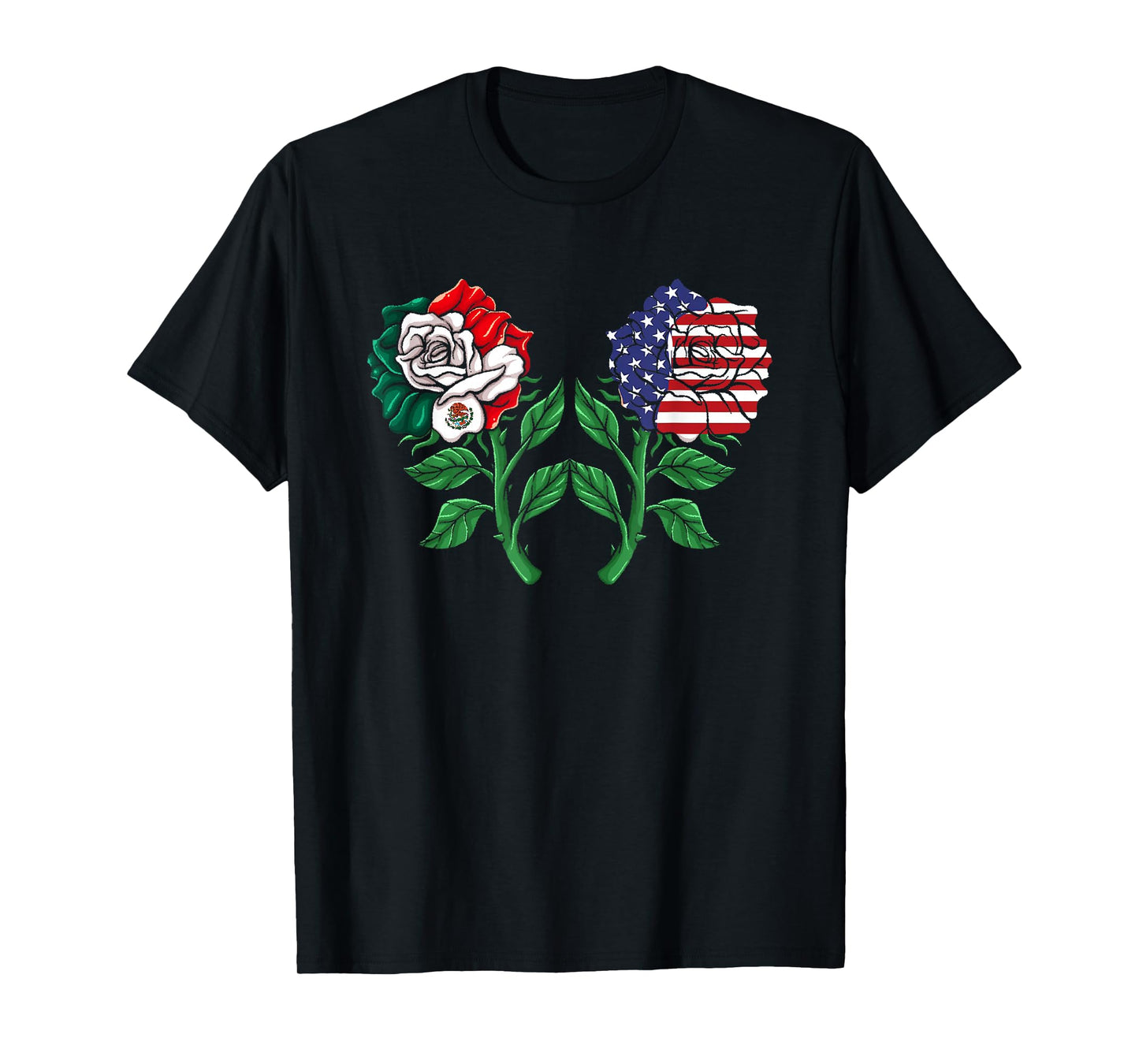 Mexico Tshirt US Flag Mexican Flag American Flag Rose T-Shirt