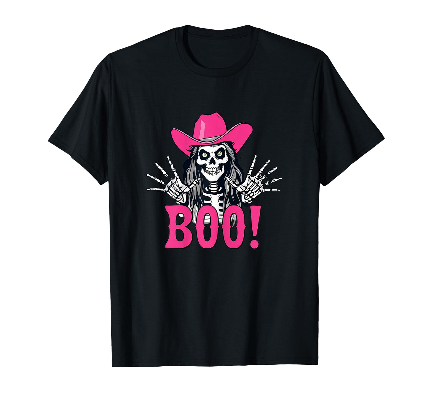 Skeleton Cowgirl Halloween Boo – Funny Pink Spooky Western T-Shirt
