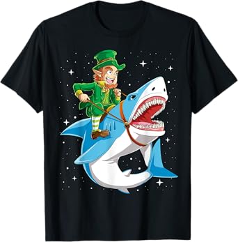 Leprechaun Riding Shark St Patricks Day Boys Girls Men Women T-Shirt