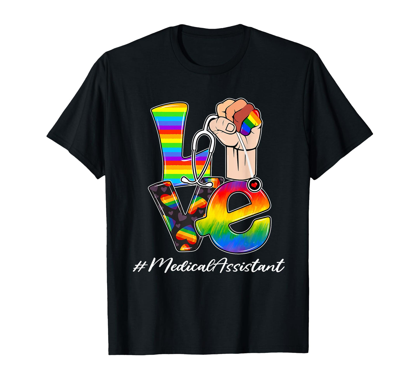 LOVE Medical Assistant LGBT Gay Pride Rainbow Flag Nursing T-Shirt